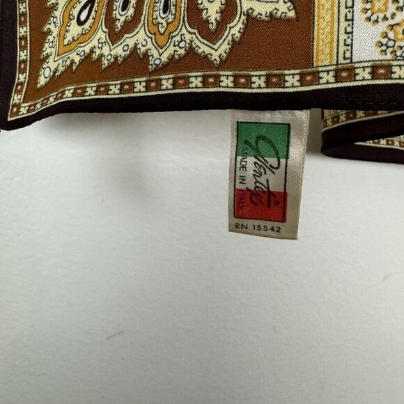 Glentex Vintage Brown Stripe Hand Rolled Hem Square Scarf Polyester Italy - Picture 2 of 5